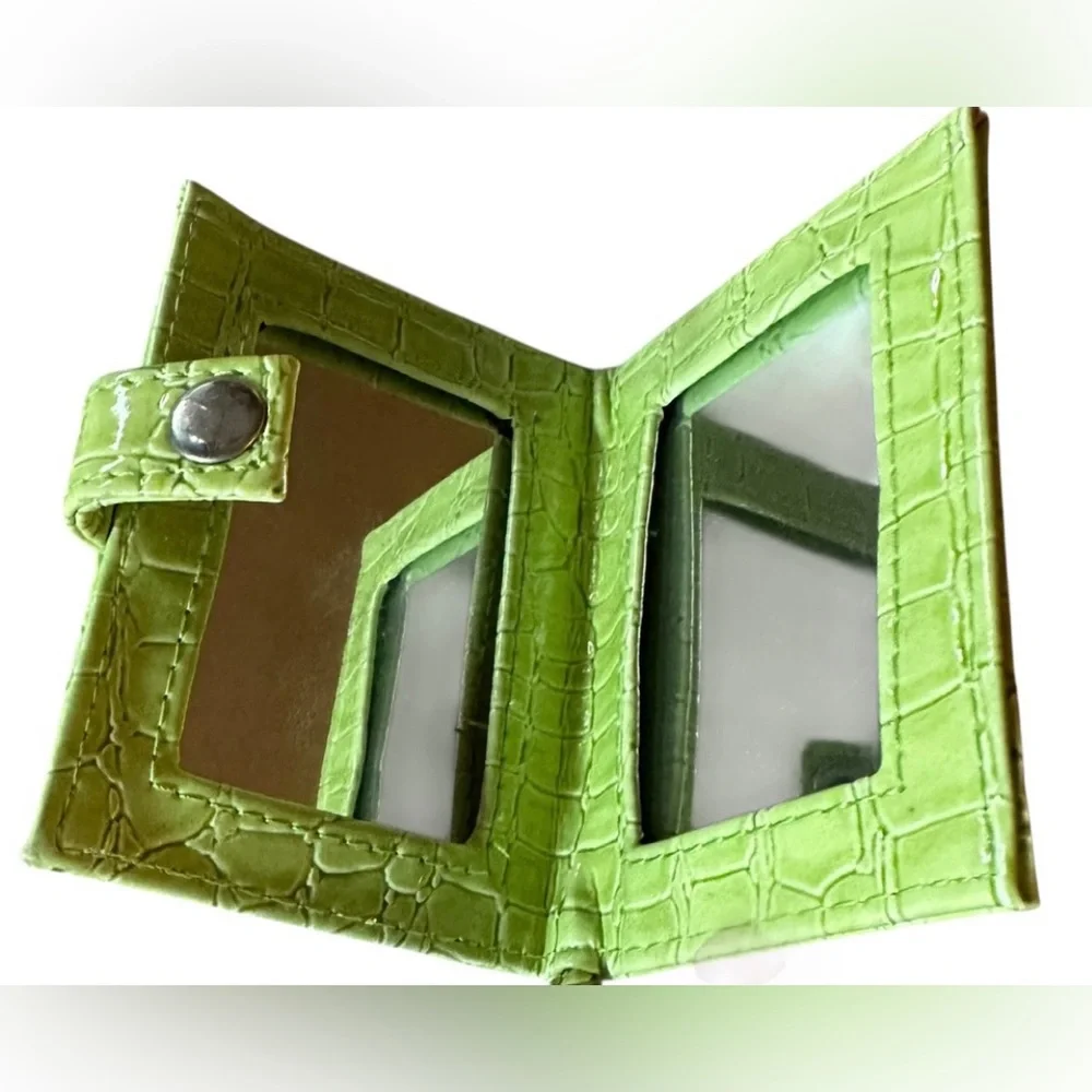 Pretty Lime Green Faux Croc Embossed Set- Wristlet, Mirror, and Lipstick Case